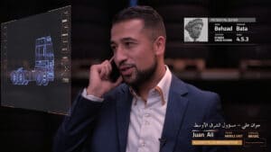 Arabische man telefoneert met iemand over een levering van een vrachtwagen