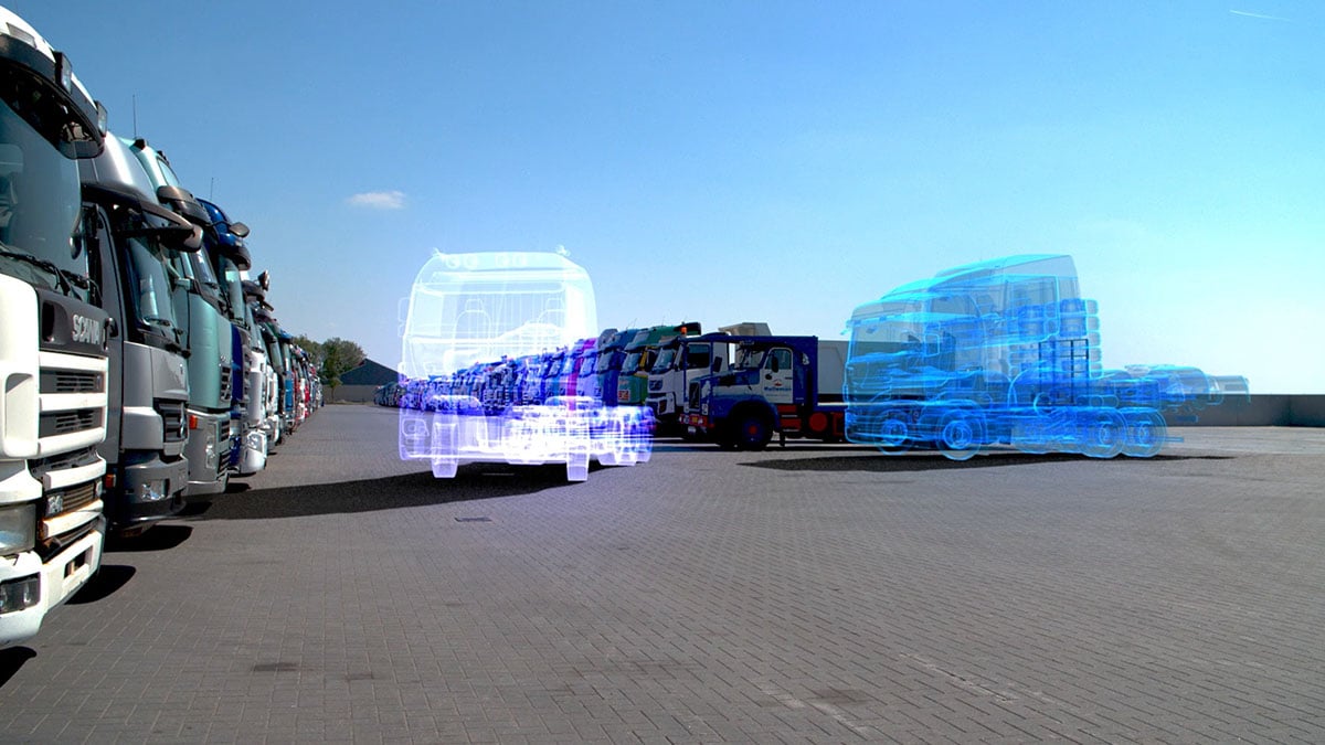 Hologram vrachtwagen die uit een parkeervak rijdt